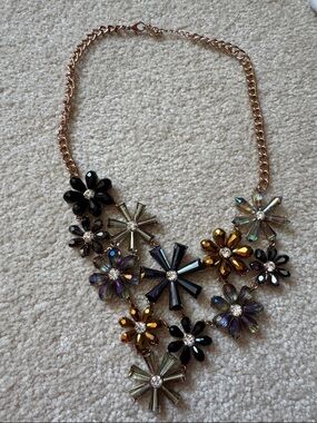 Multicolor Floral Crystal Statement Necklace - Gold Chain